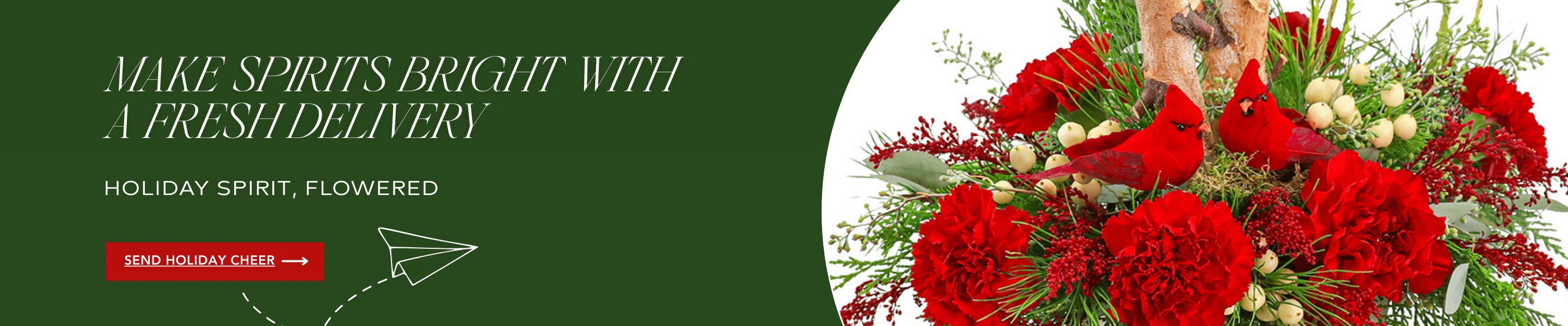 Make spirits bright with a fresh delivery. Click here to shop Christmas Flowers.